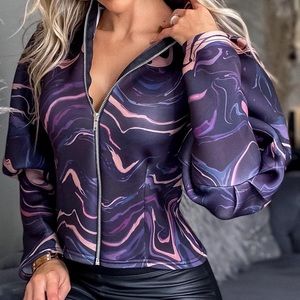 Purple puffy marble zip up jacket